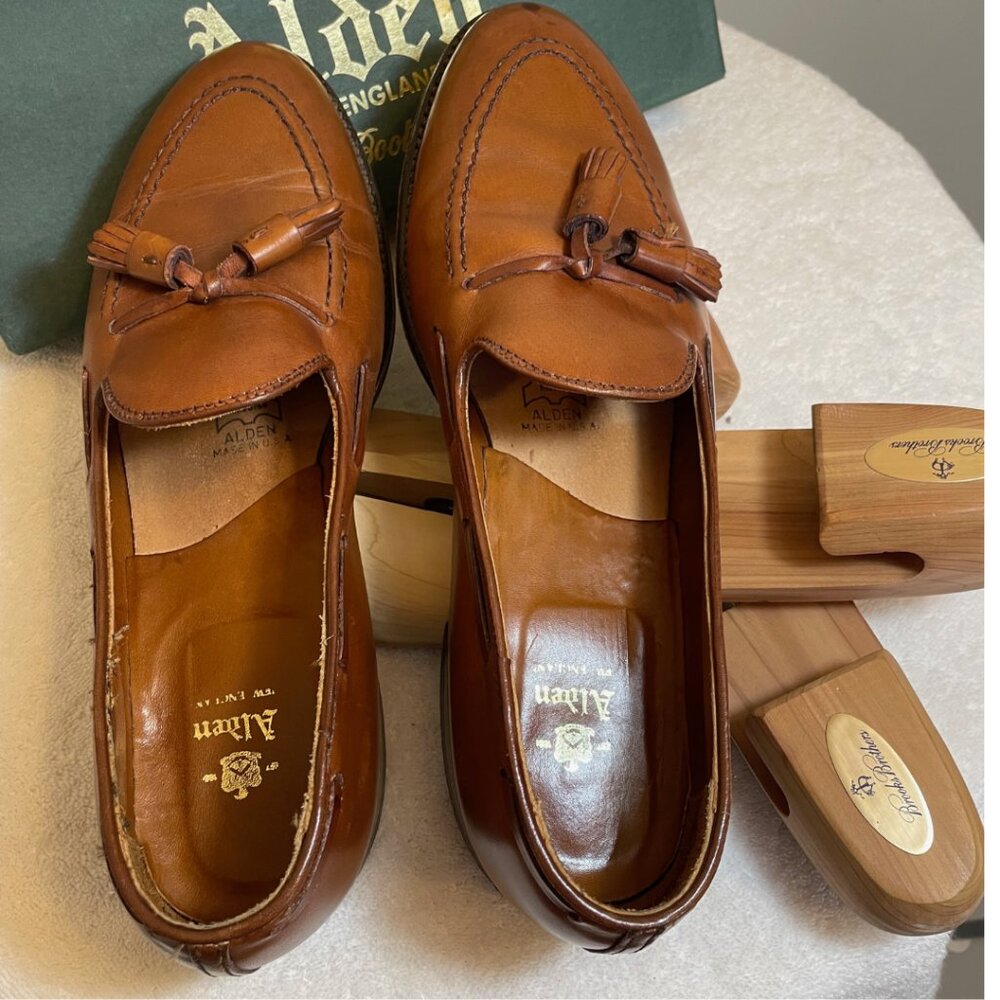 Alden, Tassel Moccasin Loafer, Burnished Tan Calf size 10.5